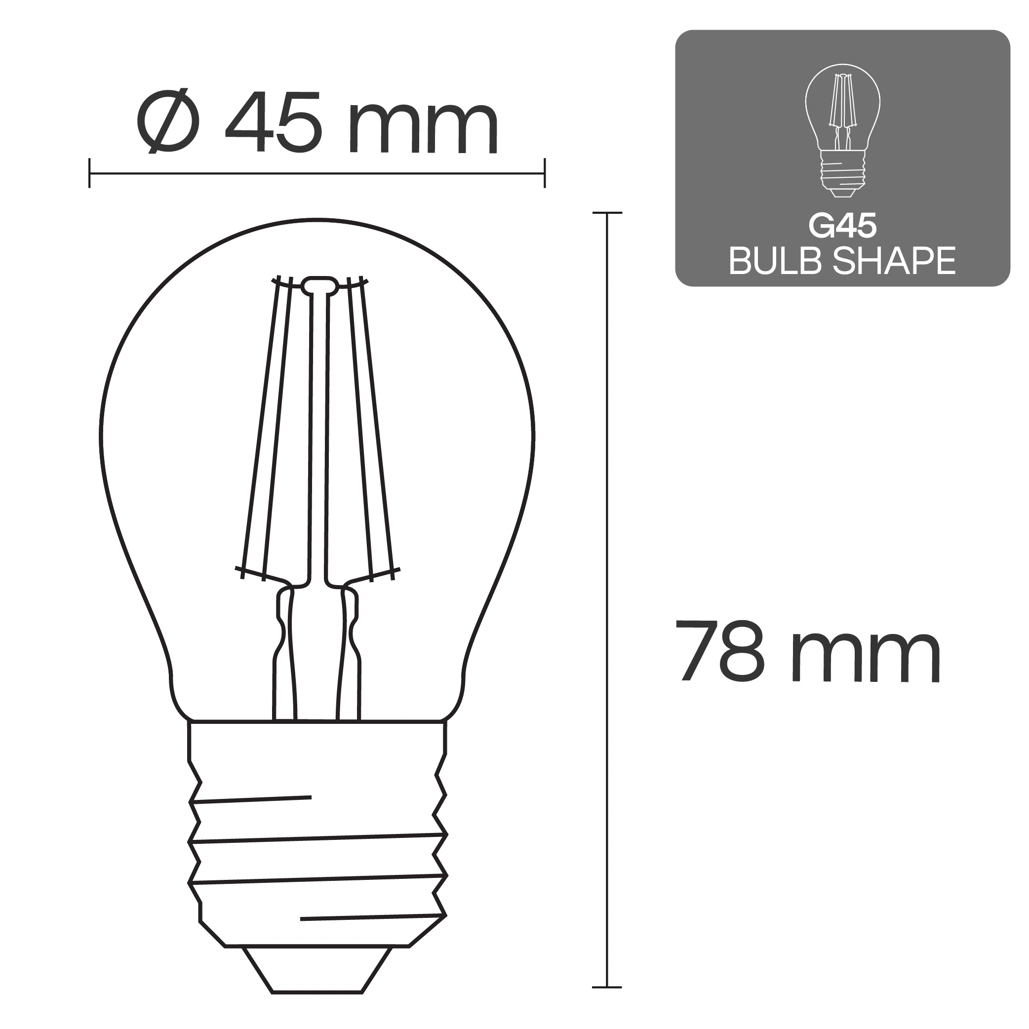 LED Filamenta spuldze E27, G45, 4W, 520lm, 3000K, 360°